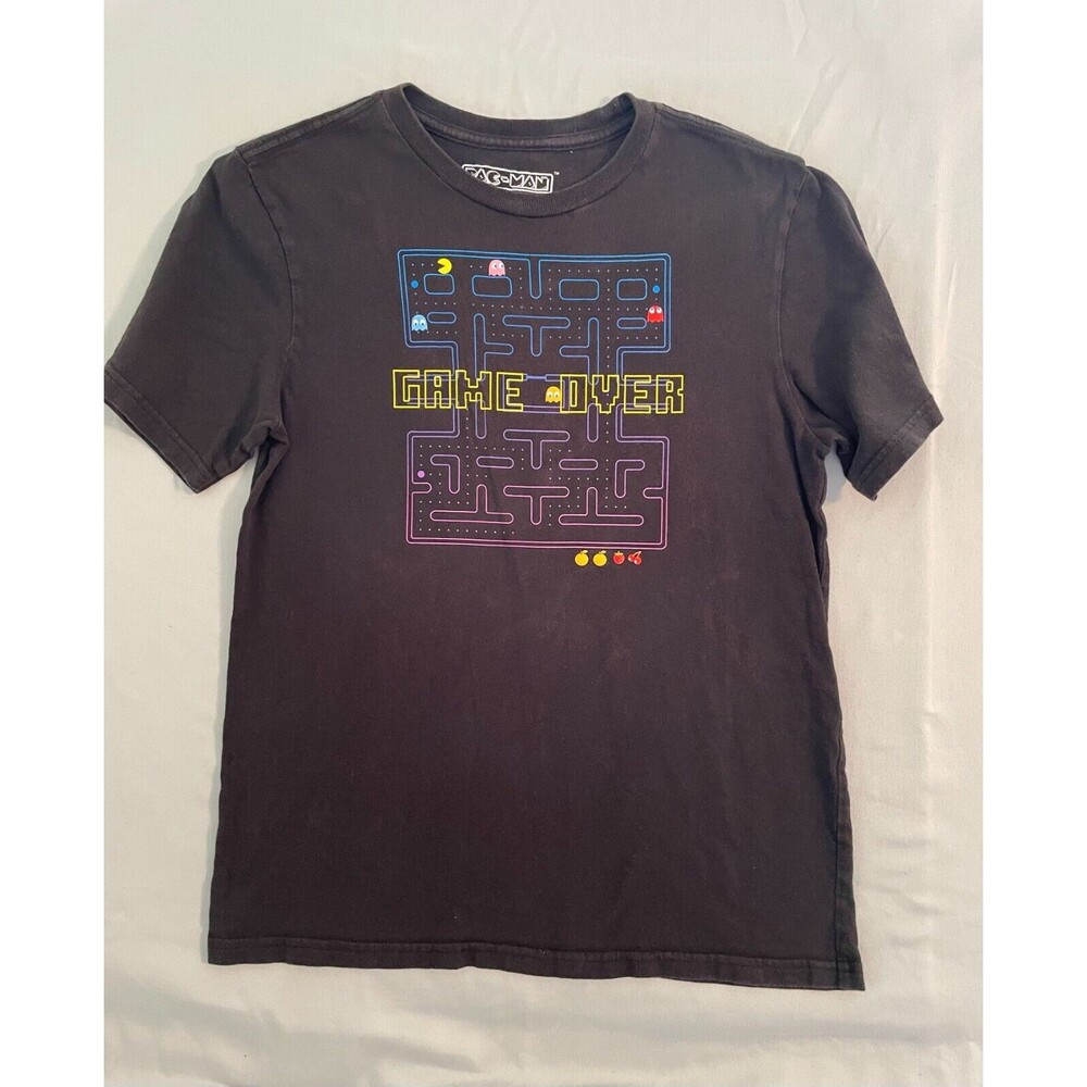 PAC-MAN T Shirt Youth Size XXL 18 Black Short Sleeve Game Over Graphic